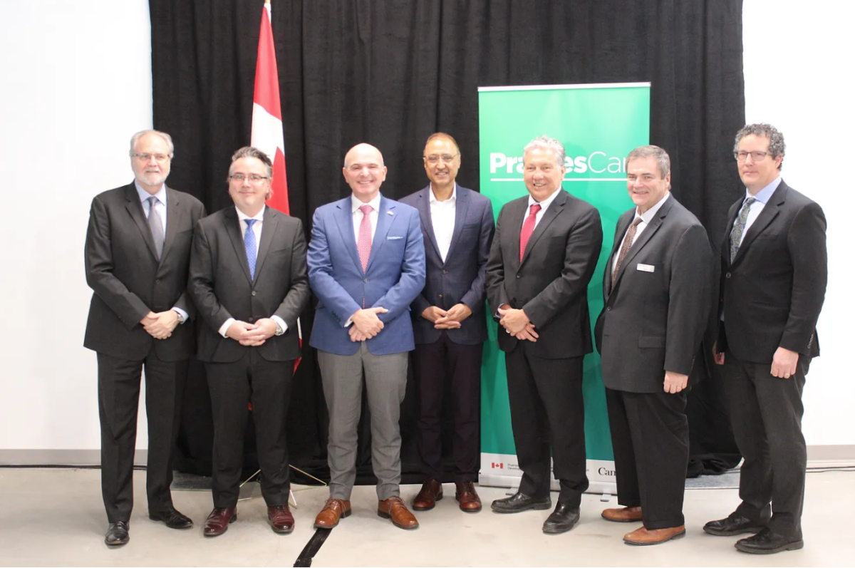 Tourism Minister Randy Boissonnault, Prairies Economic Development Canada Minister Dan Vandal, Edmonton Mayor Amarjeet Sohi, and PrairiesCan representatives at Edmonton International Airport, announcing $9.74 million in funds for hydrogen-related projects on Jan. 17, 2023.