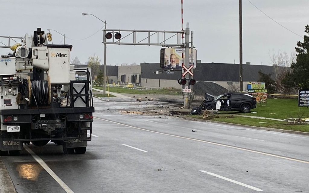 A man is in life-threatening condition after a single-vehicle collision in Scarborough early Saturday morning.