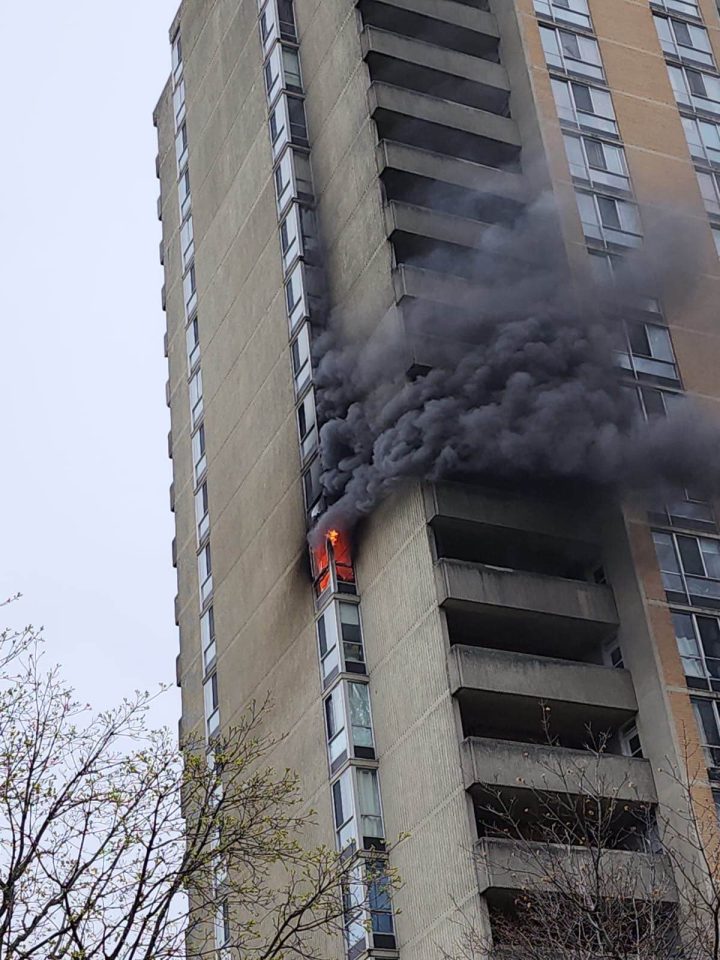 Video shows blaze at Toronto highrise that sent man to hospital