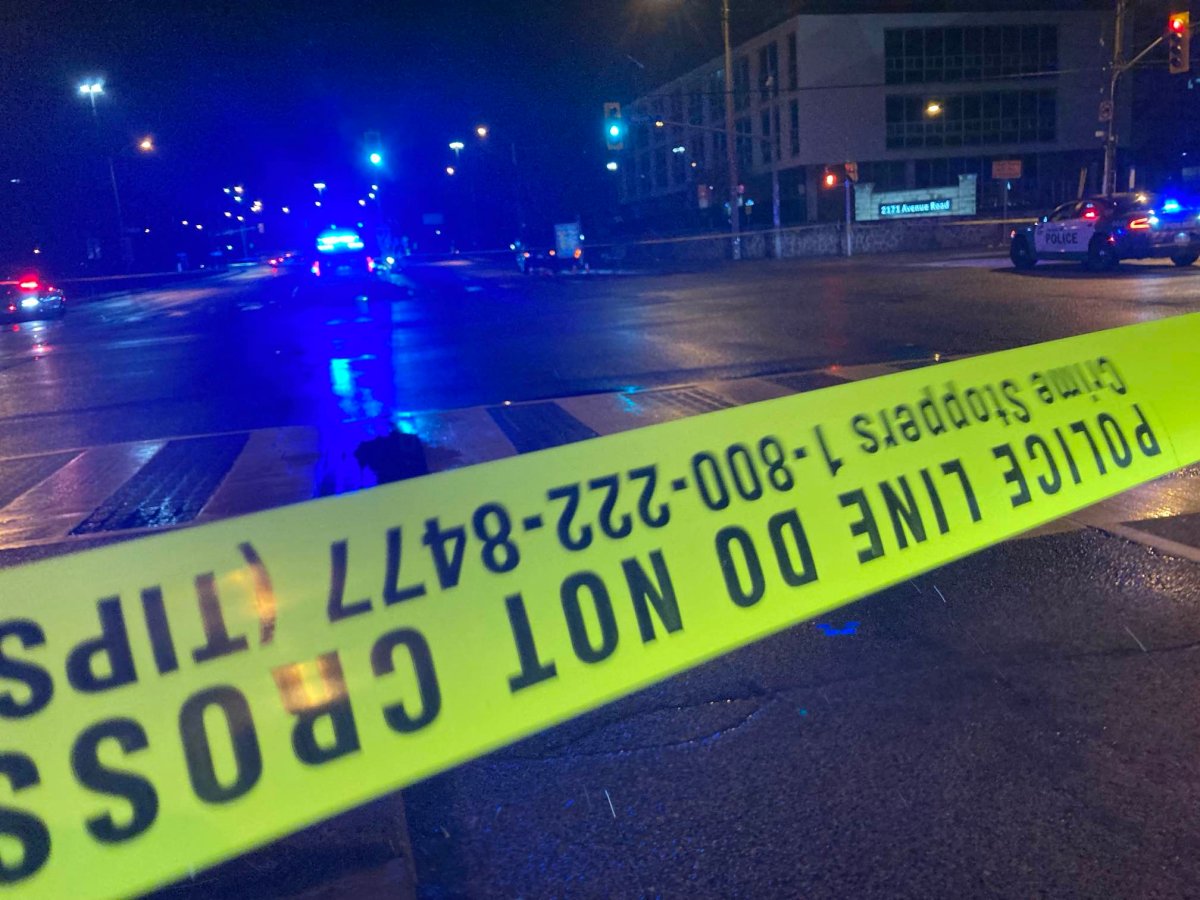 Police tape at the scene of a fatal pedestrian-involved crash in Toronto.