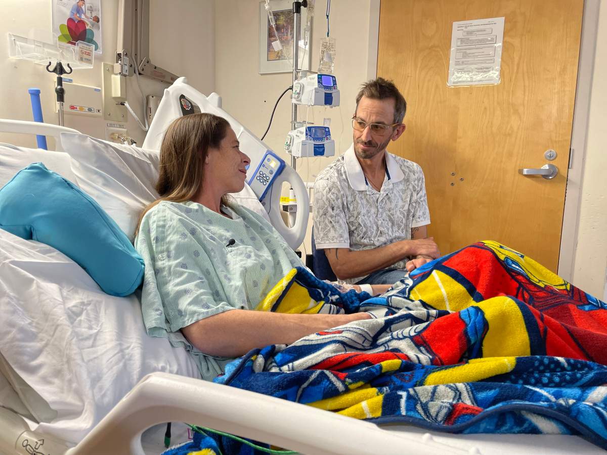 Kelly Doucet and her husband had to spend their first wedding anniversary in the hospital as Kelly recovers from surgery.