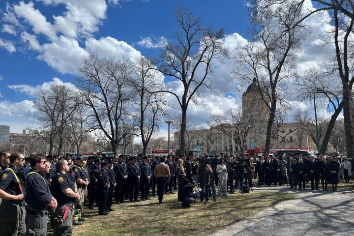First responders gather at Manitoba legislature to honour late firefighter