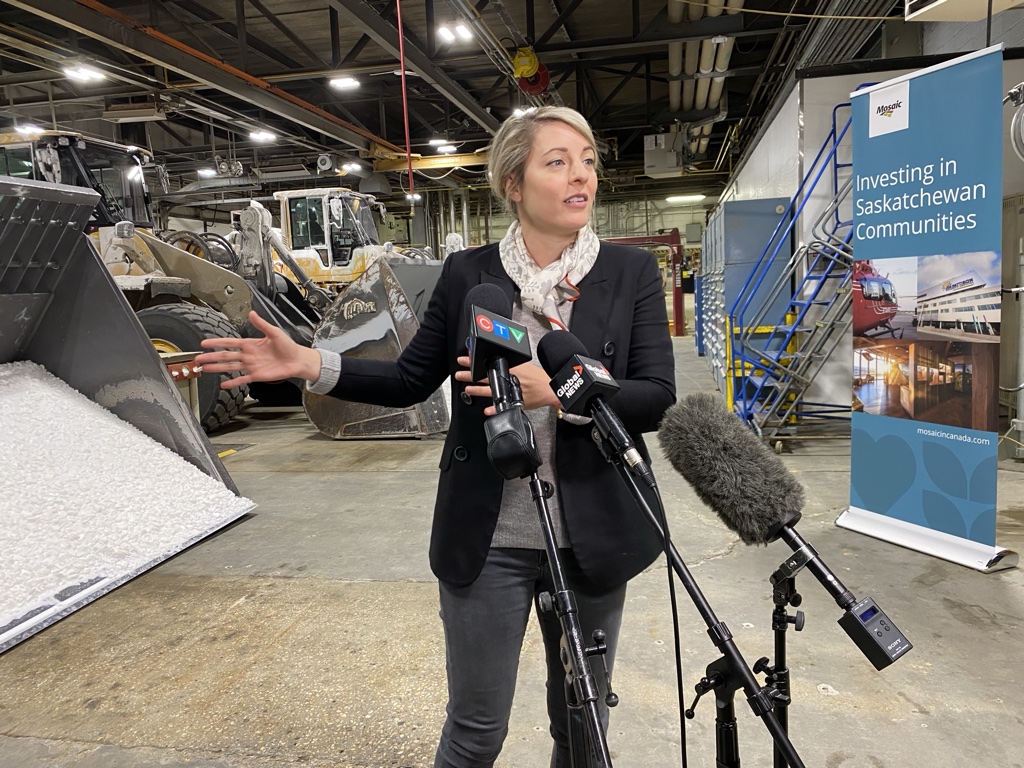 The federal Foreign Affairs Minister Mélanie Joly stopped in at the Mosaic mine in Belle Plaine to highlight how important the potash industry is to the country.