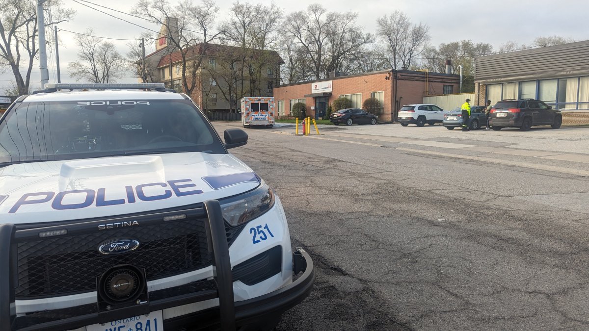 First responders attended the scene of a fatal industrial incident on Wharton Glen Avenue in Mississauga, Ont., on April 29, 2024.