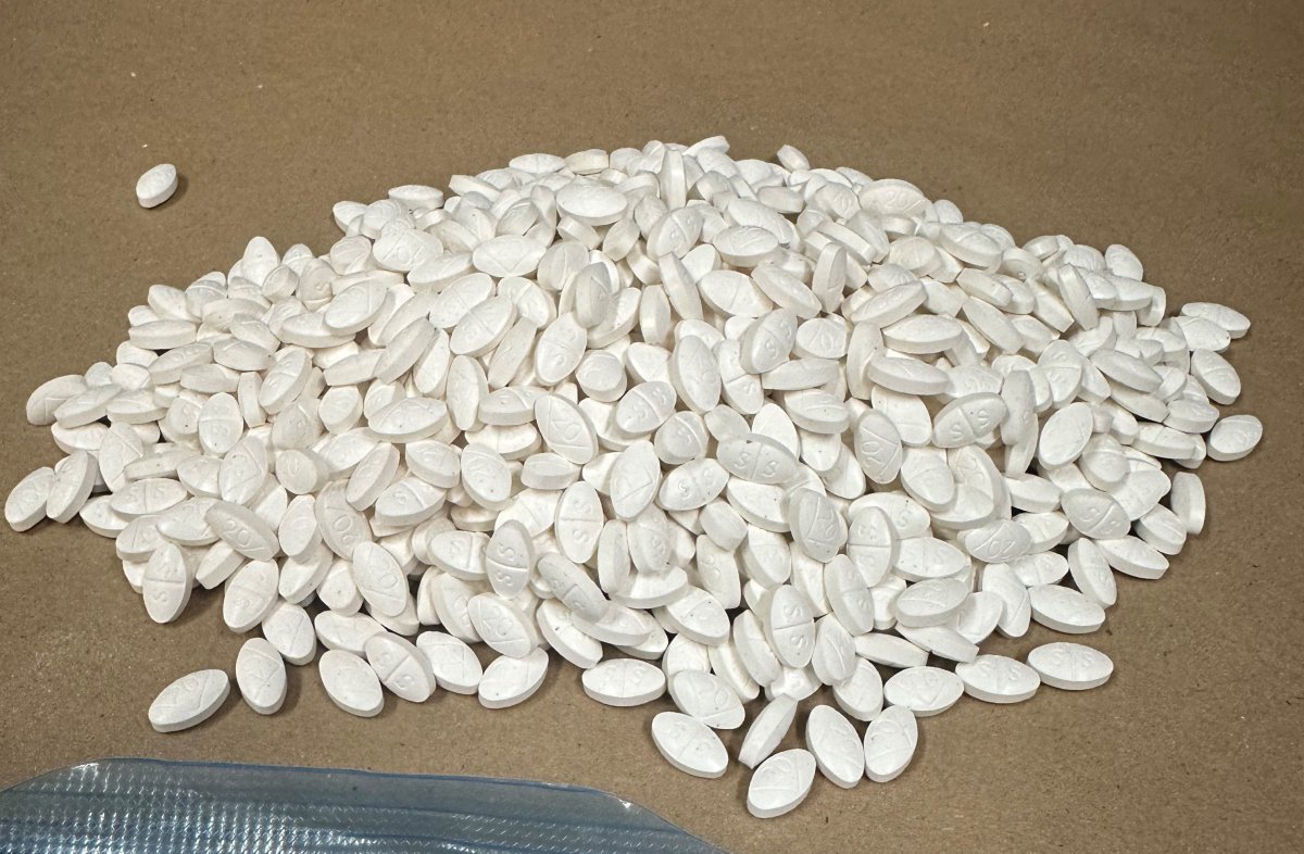 Drugs seized in Alberta containing fluorofentanyl and bromazolam.