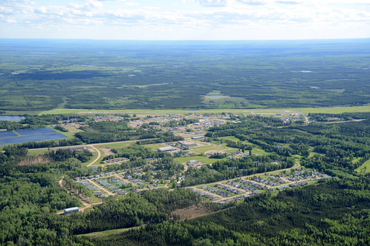 An undated image of an aerial view of Rainbow Lake, Alta.