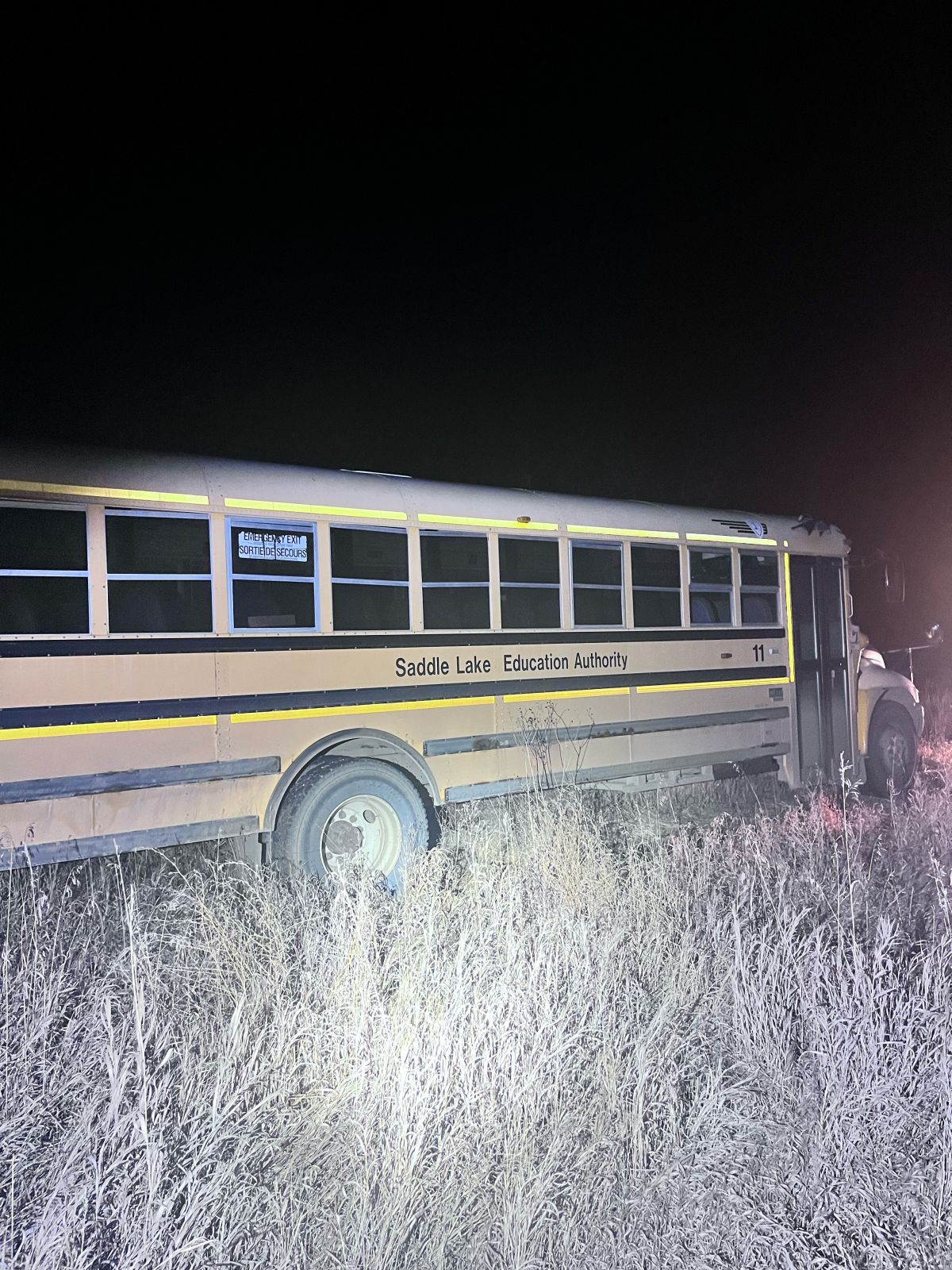 A photo of an abandoned school bus RCMP found in central Alberta that investigators believe relates to an assault investigation.