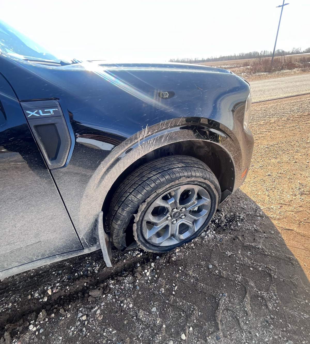 Manitoba RCMP say they had to use a spike belt to slow down this stolen vehicle. 