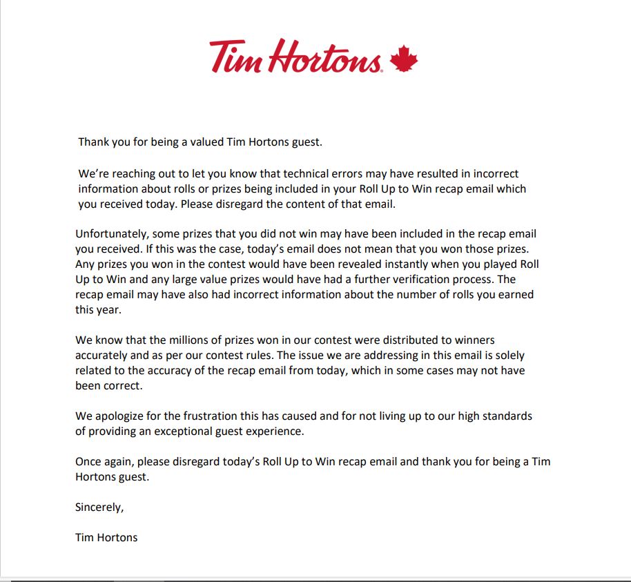 Tim Hortons email