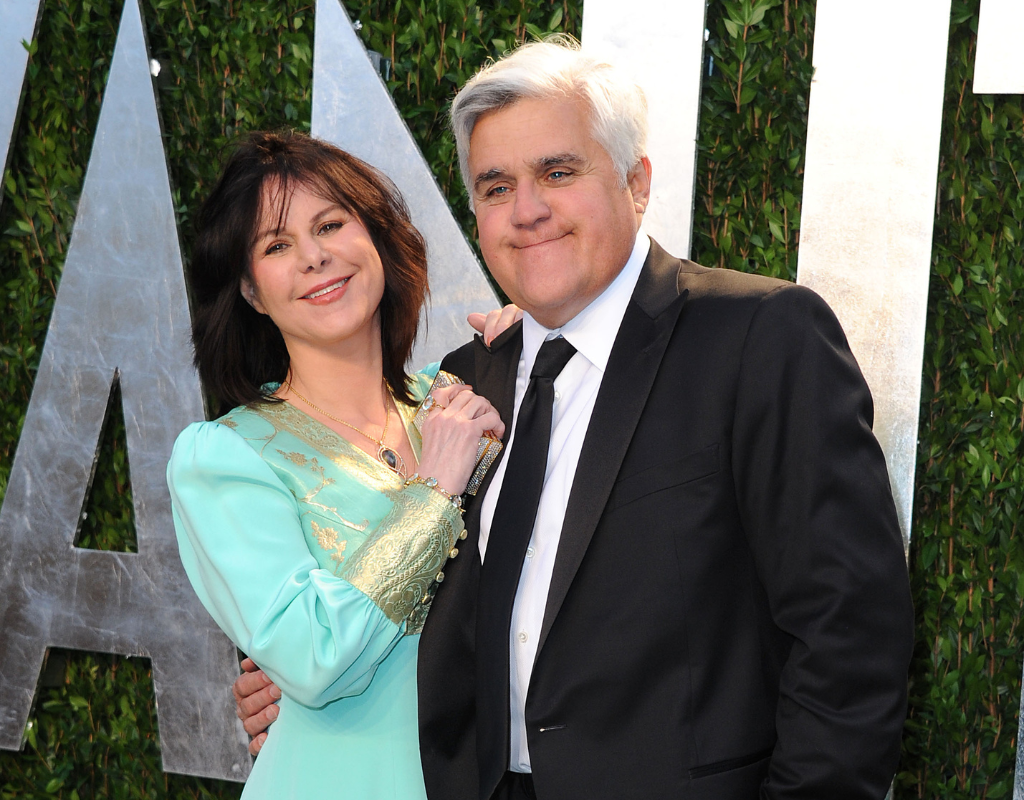 Jay Leno (R) and wife Mavis Leno (L) attend the 2012 Vanity Fair Oscar Party at Sunset Tower on February 26, 2012 in West Hollywood, California.
