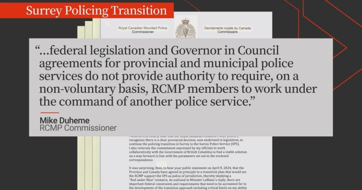 RCMP оспорва твърдението за споразумение относно прехода на Съри в изтекло писмо до главния прокурор