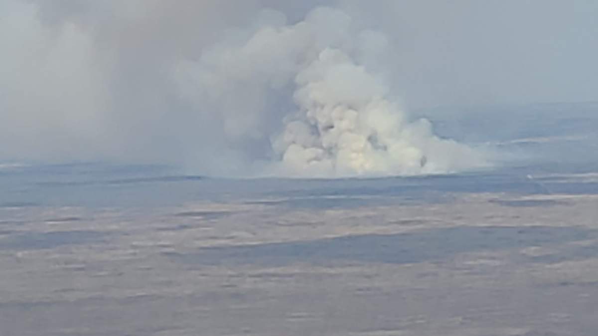 A prescribed burn seen from the air over Canadian Forces Base Wainwright on Wednesday, April 24, 2024.