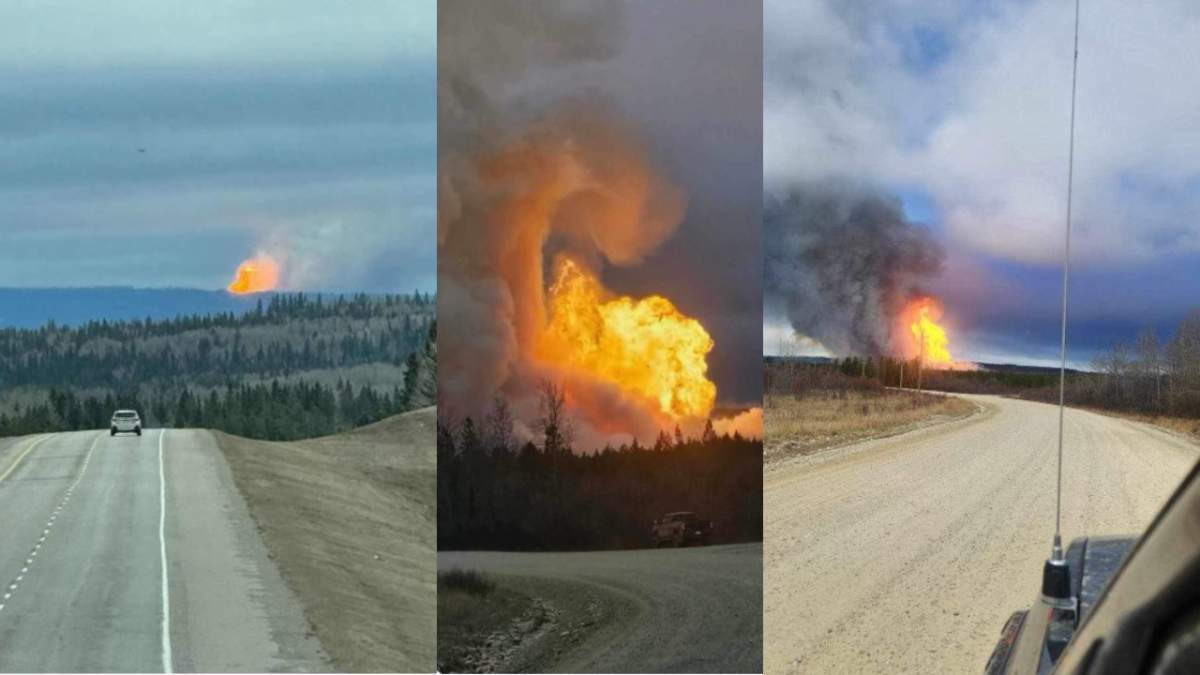 A pipeline explosion sent up a large fireball in Yellowhead County near Edson on Tuesday, April 16, 2024.