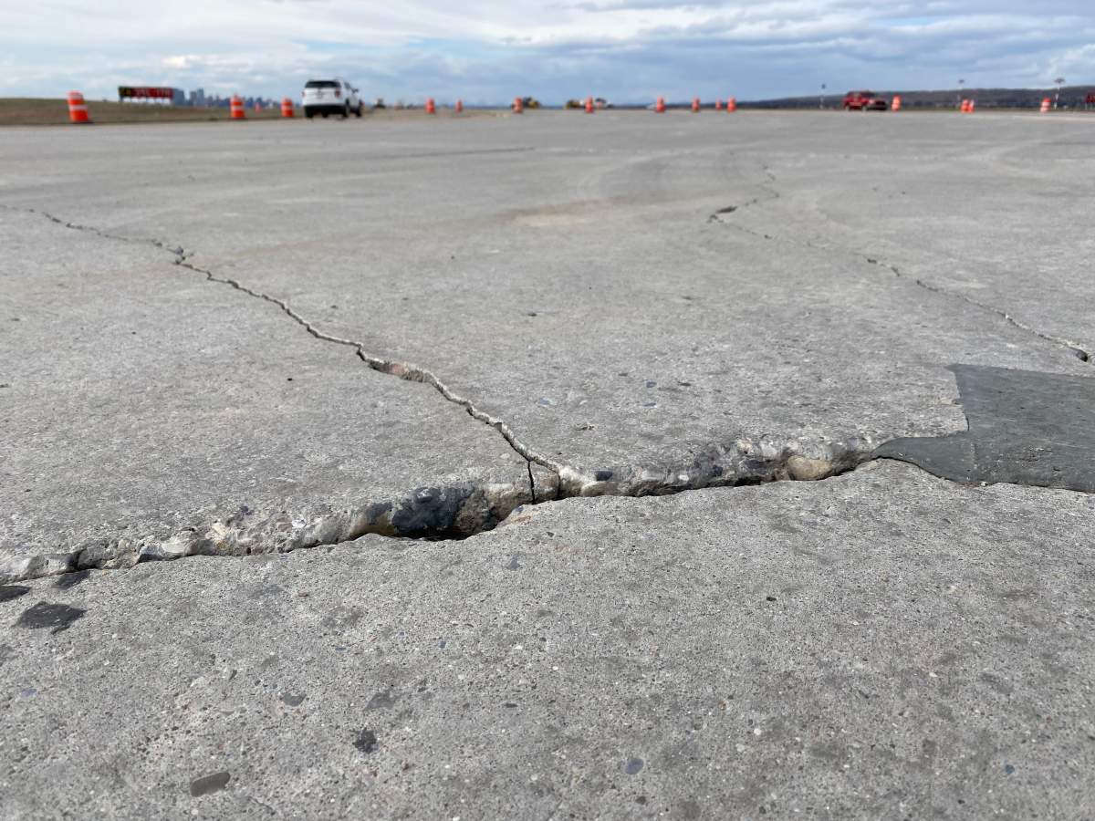 Large crack on Calgary airport runway