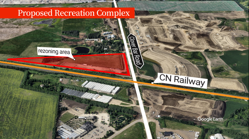 The proposed arena site is outlined in red with the Jackson Homesteaders farm directly to the north.