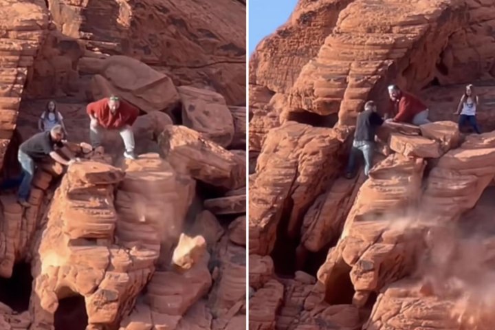 2 men filmed hurling, destroying ancient rock formations at Lake Mead