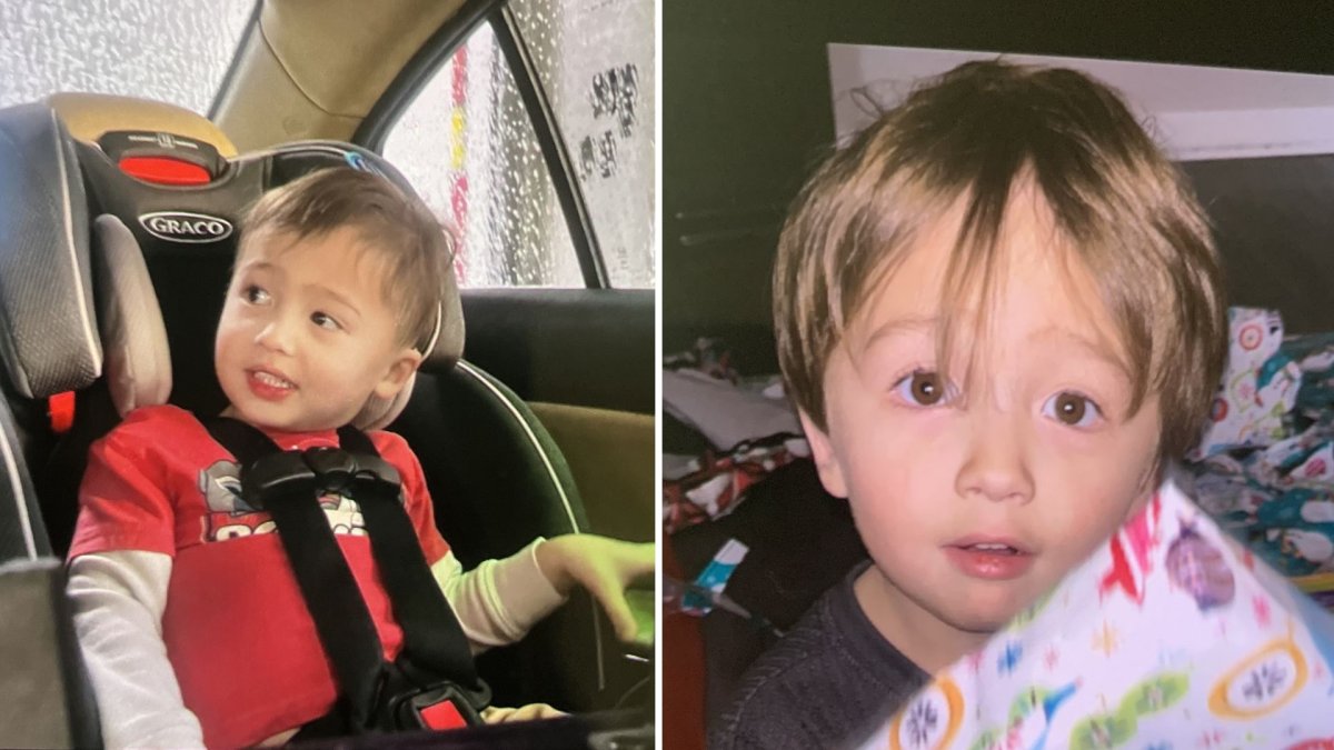A split image. On the left, Elijah Vue is in a car seat, smiling and wearing a red tee. On the right. Vue is staring at the camera with wide eyes.