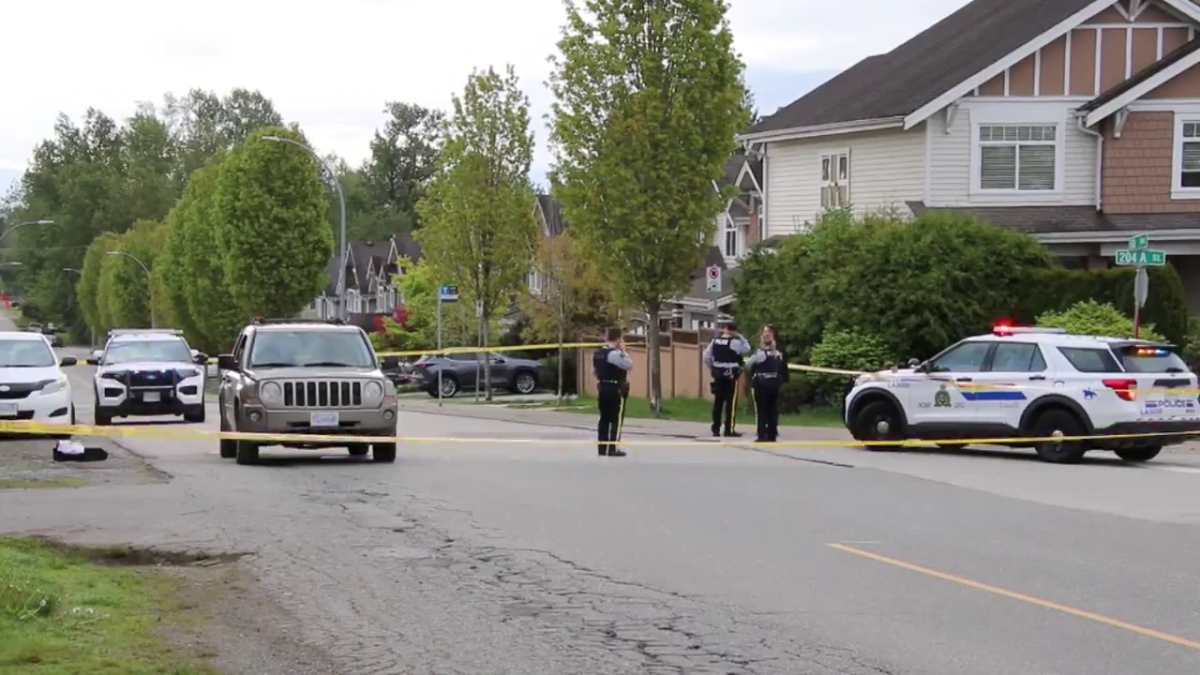 RCMP investigate after a man was found with gunshot wounds in Langley on Tuesday, April 30, 2024. 
