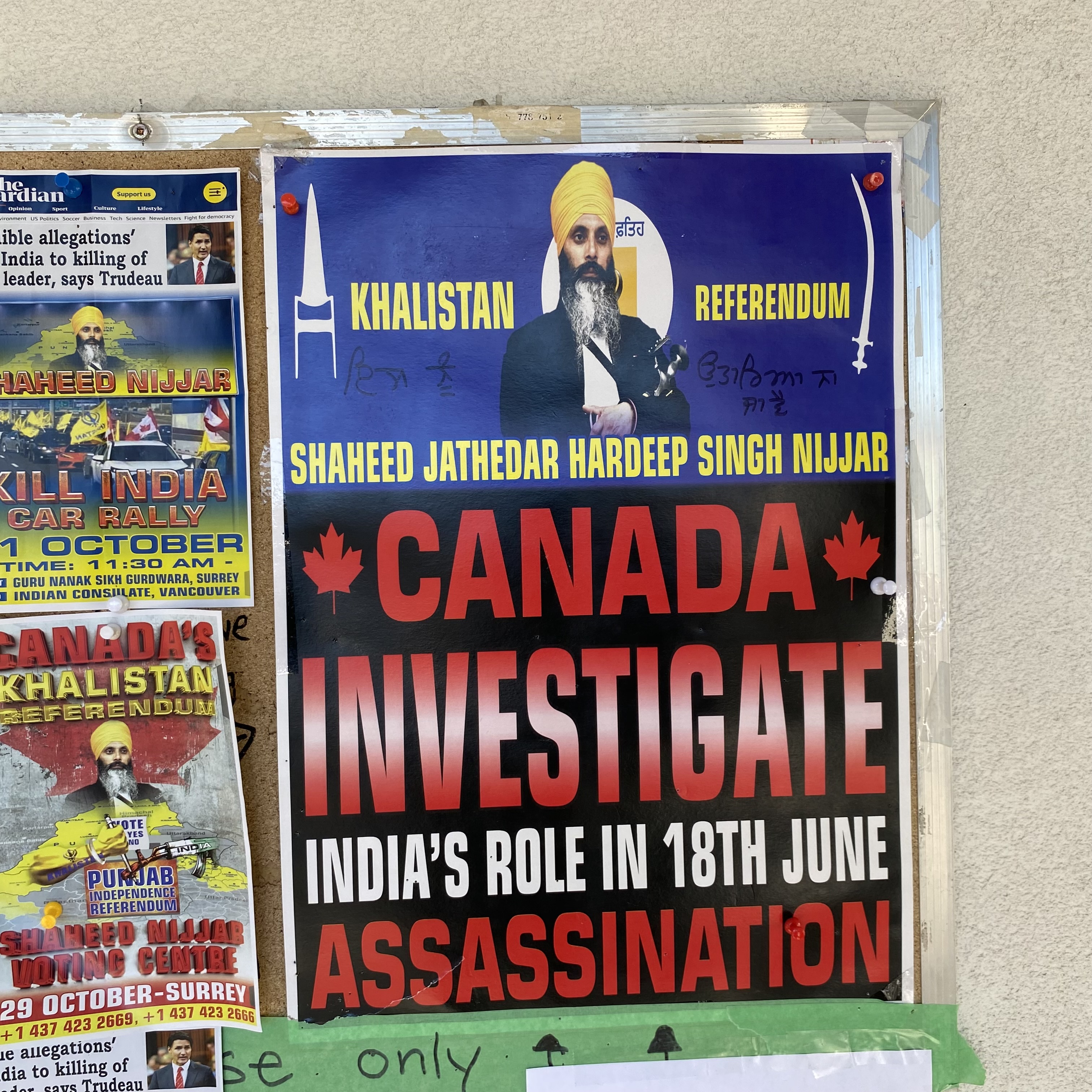 Poster outside Guru Nanak Sikh Temple in Surrey, B.C.