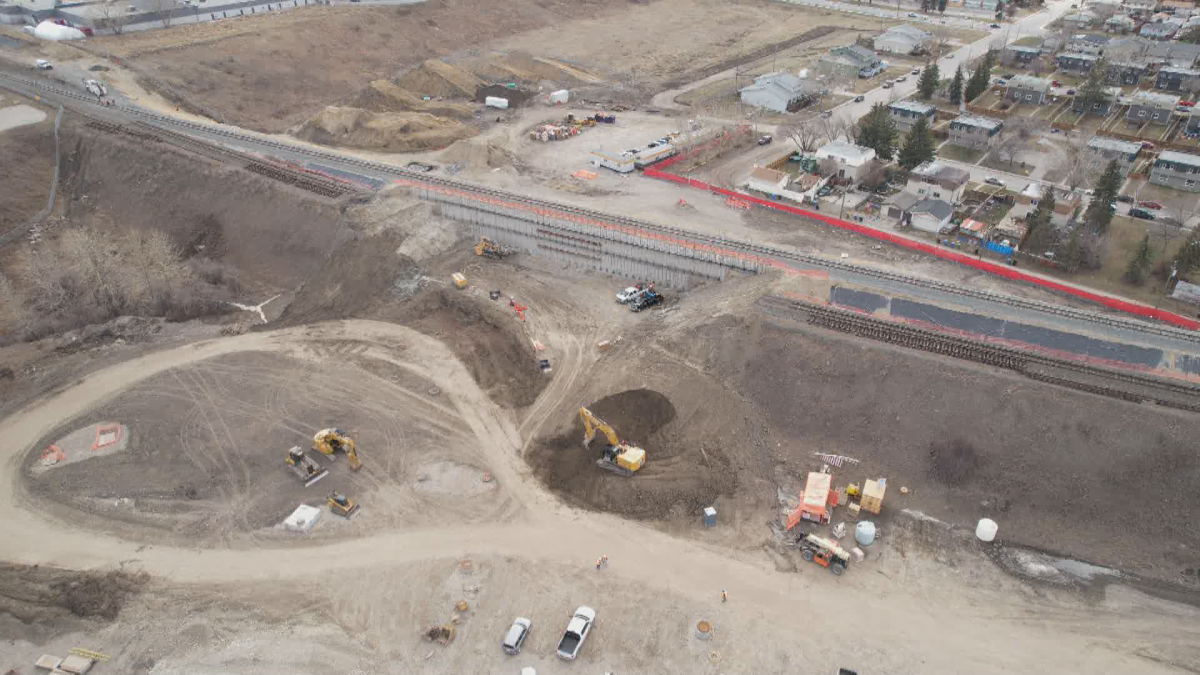 The 78 Avenue S.E. grade separation work where the tunnel will be built on the east side of the CP Rail tracks.
