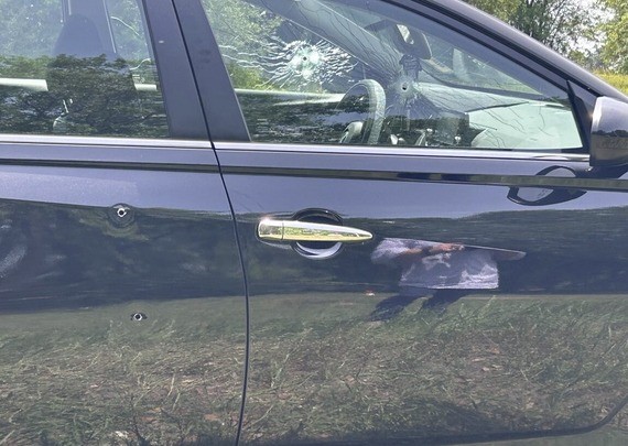 Image of a car that was struck by bullets during a shooting on Interstate 10 in northern Florida on April 8, 2024.