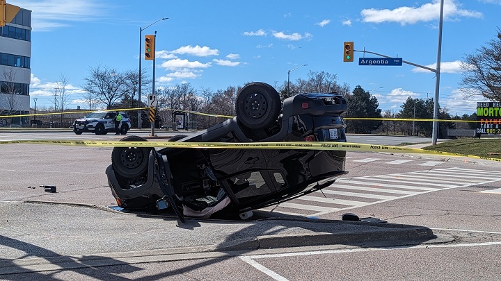 Three people were injured in a crash, and one later died, in Mississauga Saturday morning. 