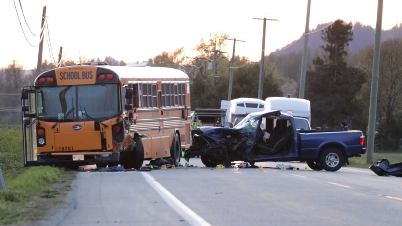 Head-on crash: Truck collides with school bus in Deroche, B.C.