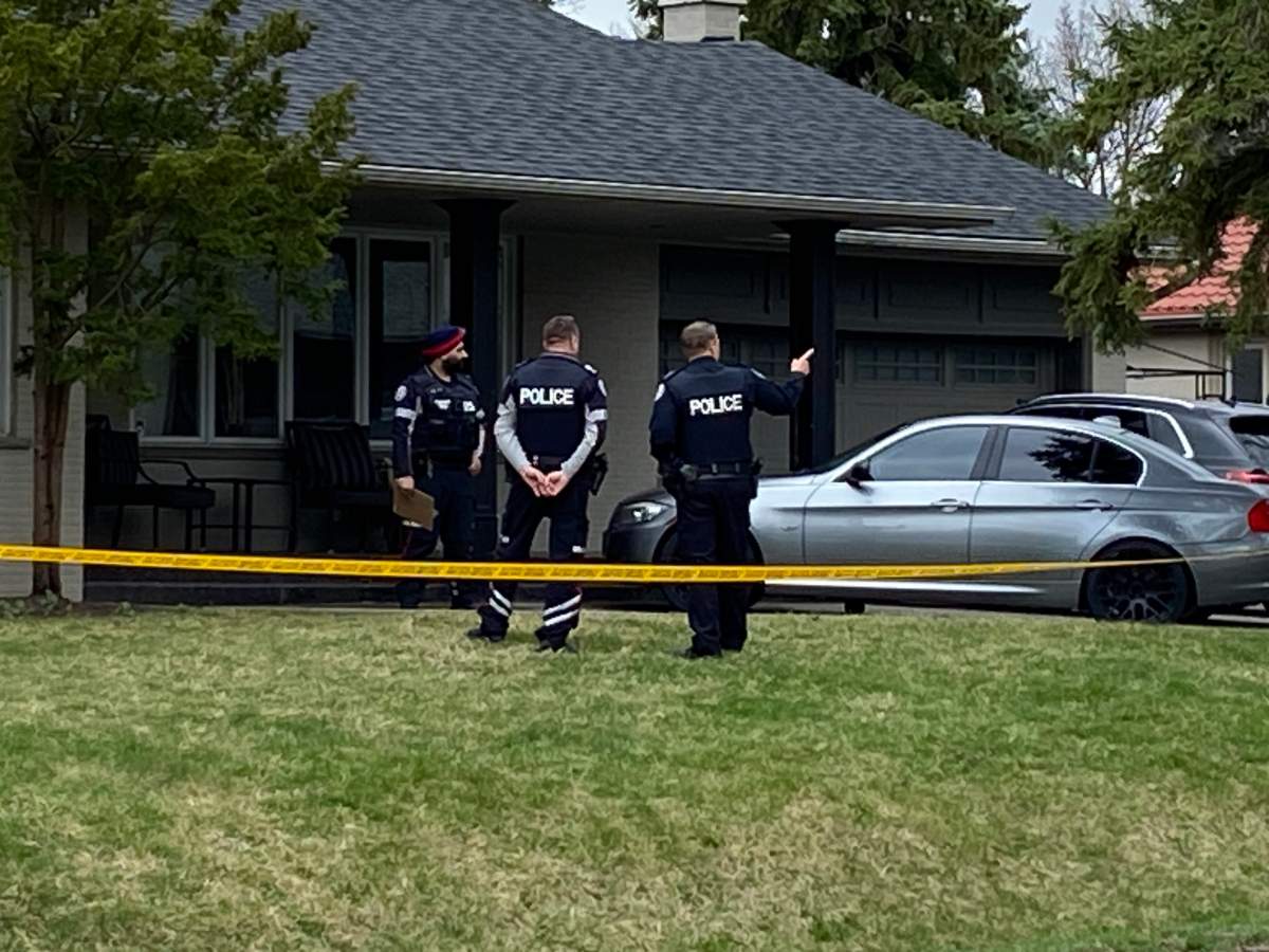 Police on the scene of a stabbing in the area of Eglinton and Kipling avenues on April 18, 2024.