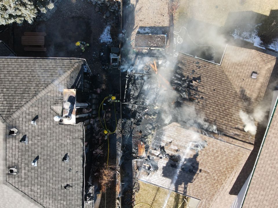 Two homes were damaged by fire in Stony Plain, Alta., Sunday, March 31, 2024.