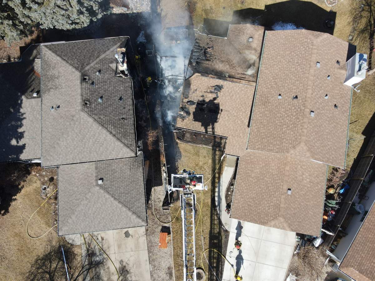 Two homes were damaged by fire in Stony Plain, Alta., Sunday, March 31, 2024.