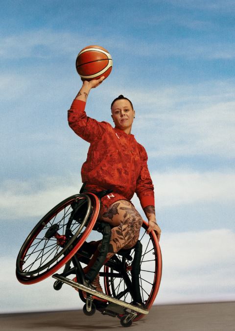 Team Canada's Cindy Oulette models Lululemon's adaptable design for seated athletes.