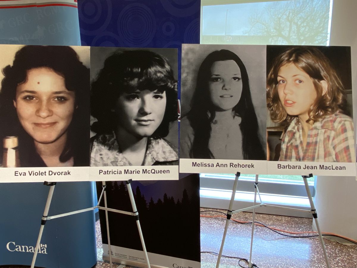At a news conference in Edmonton on Friday, police said Eva Dvorak, 14, Patricia McQueen, 14, Melissa Rehorek, 20, and Barbara MacLean, 19, were all killed in the 1970s by Gary Allen Srery.