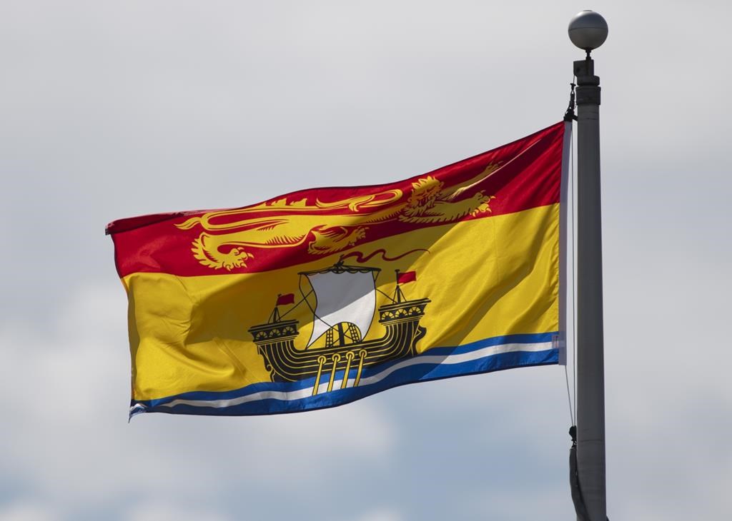 New Brunswick's provincial flag flies on a flag pole in Ottawa on June 30, 2020. THE CANADIAN PRESS/Adrian Wyld.
