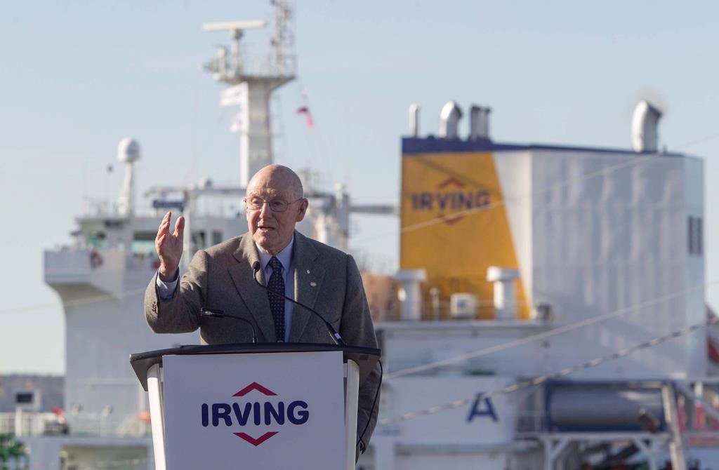 A service celebrating the life of Arthur L. Irving was held Saturday at the Saint John, N.B., home of the late Irving Oil businessman. Irving, Chairman of Irving Oil gestures while speaking during the grand opening of the Halifax Harbour Terminal in Dartmouth, N.S., Thursday, Oct. 20, 2016. THE CANADIAN PRESS/stringer.