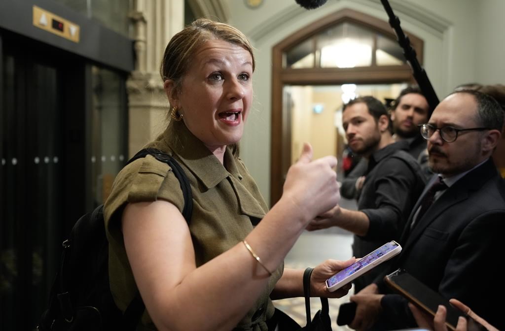 Liberal MP for Davenport Julie Dzerowicz speaks with reporters about vandalism at her constituency office, Wednesday, May 29, 2024 in Ottawa. 