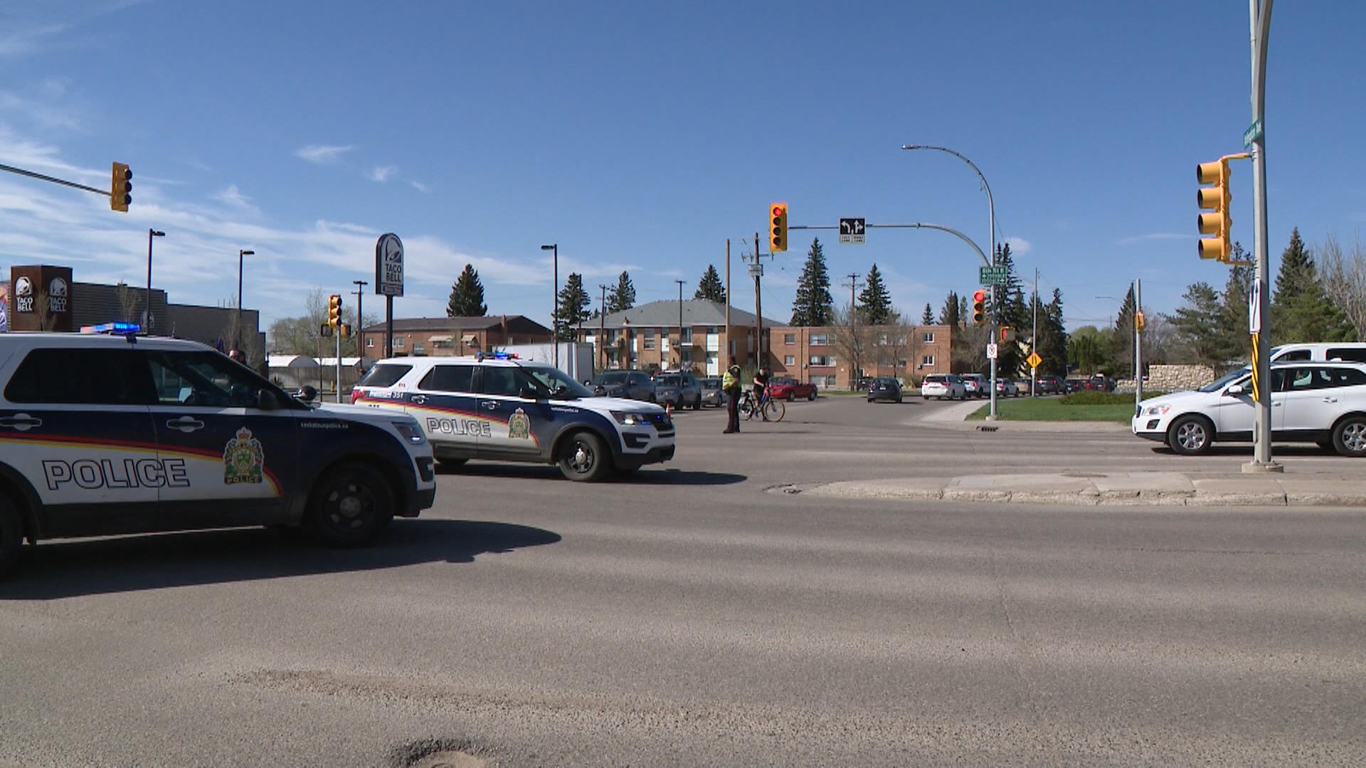 Saskatoon police block traffic where pedestrian was struck by car Friday afternoon