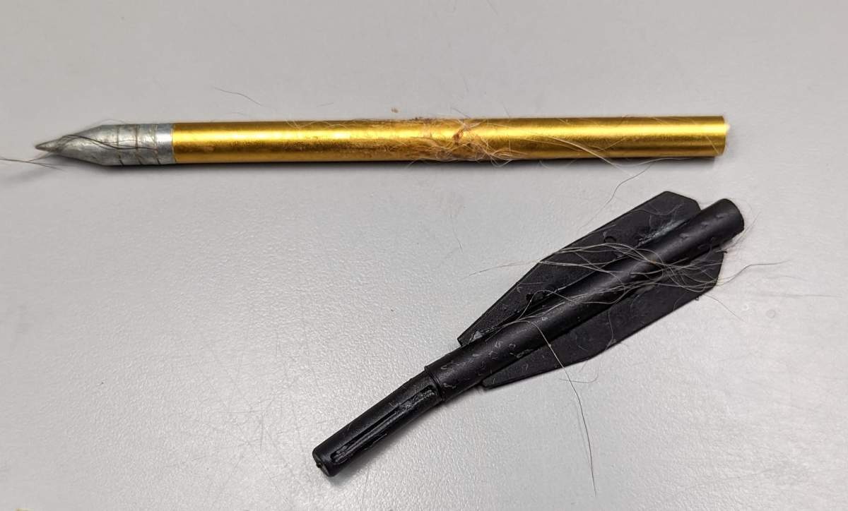 Photo of an arrow estimated to be six inches long that hit an opossum in an area around Charnwood Court in Hamilton, Ont.