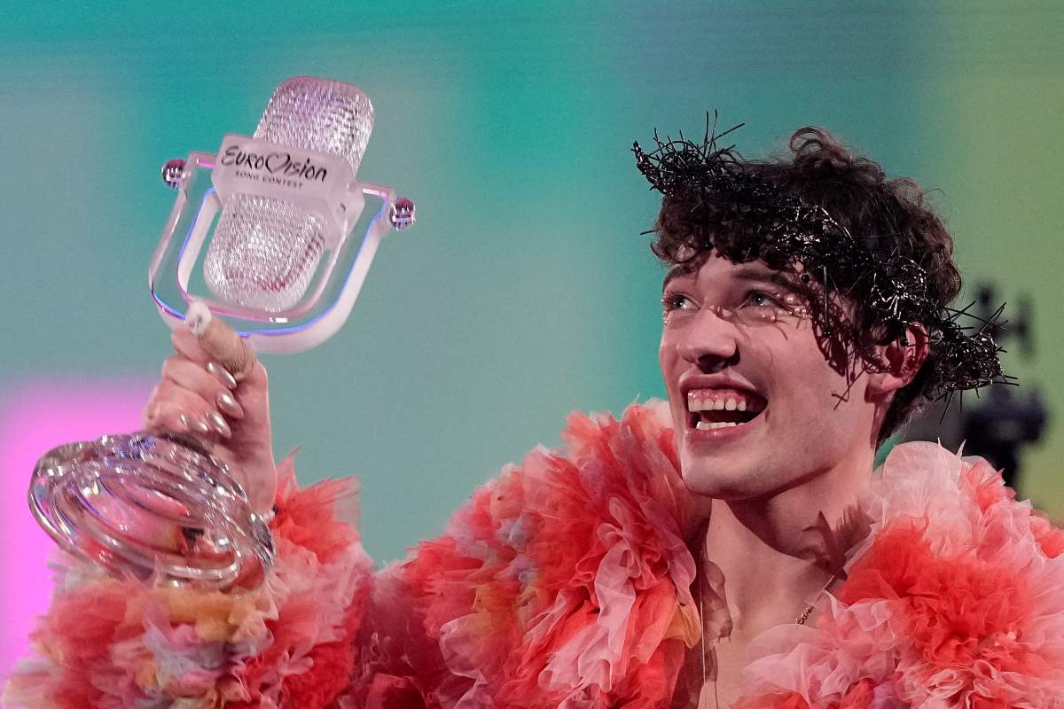 Nemo of Switzerland, who performed the song The Code, celebrates after winning the Grand Final of the Eurovision Song Contest in Malmo, Sweden, Saturday, May 11, 2024.
