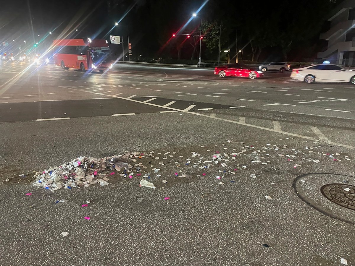 Trash from a balloon sent by North Korea seen strewn on a street in Seoul, South Korea, Wednesday, May 29, 2024.