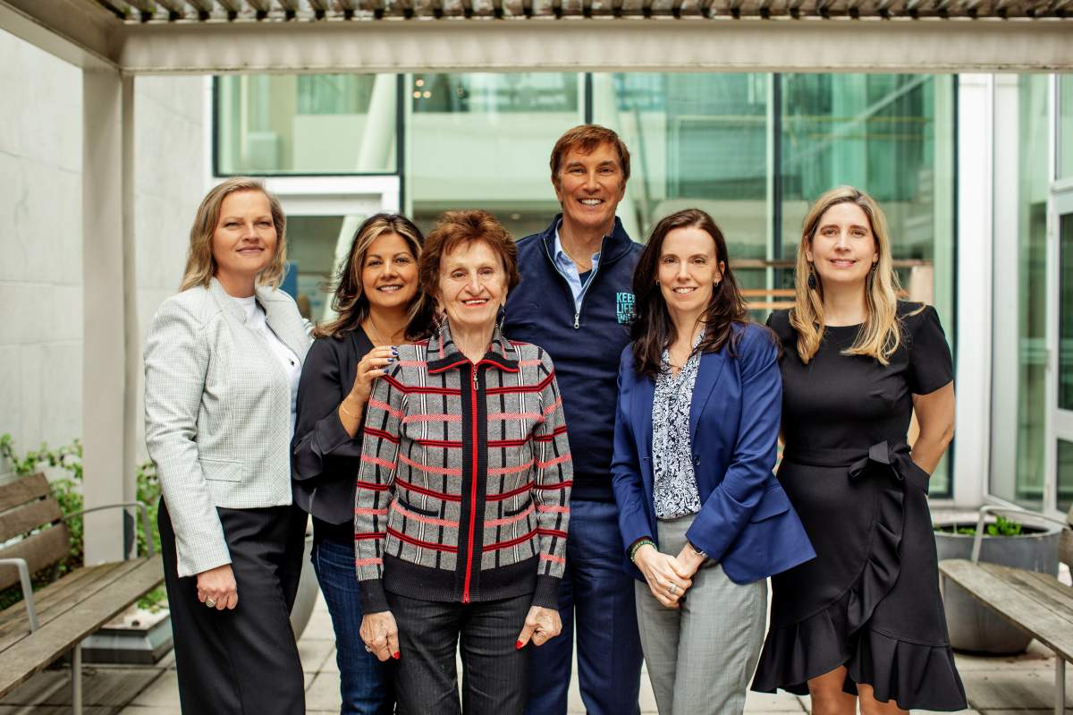 Representatives from RVH and RVH Foundation are pictured alongside Dino Melchior and his mother, Gemma, after announcing a $1 million gift from the Melchior Family Foundation to RVH’s Keep Life Wild Campaign. From left: Pamela Ross, CEO, RVH Foundation; Mary-Anne Frith, Keep Life Wild Campaign Cabinet Chair; Gemma Melchior; Dino Melchior; Gail Hunt, RVH President and CEO, and Amber Moreland, Manager, Donor Advising.