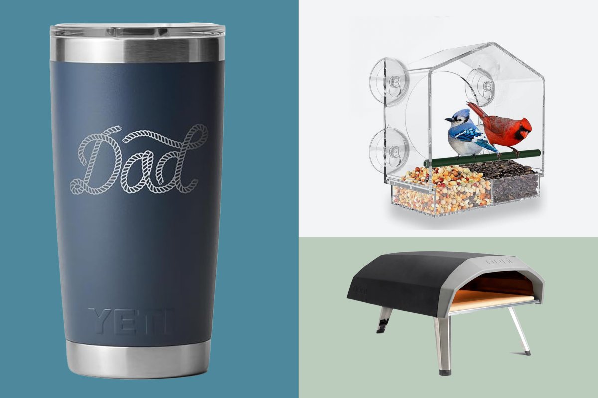 Father's Day gift ideas including Yeti tumbler, pizza oven and bird feeder