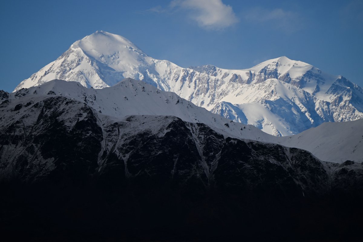 The south peak (L) and north peak (R) of Denali from Denali Viewpoint South in Denali National Park near Trapper Creek, Alaska, on September 20, 2022.