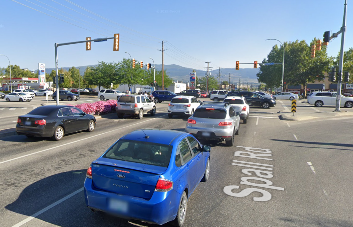 File photo of the busy intersection Harvey Avenue and Spall Road in Kelowna, B.C.