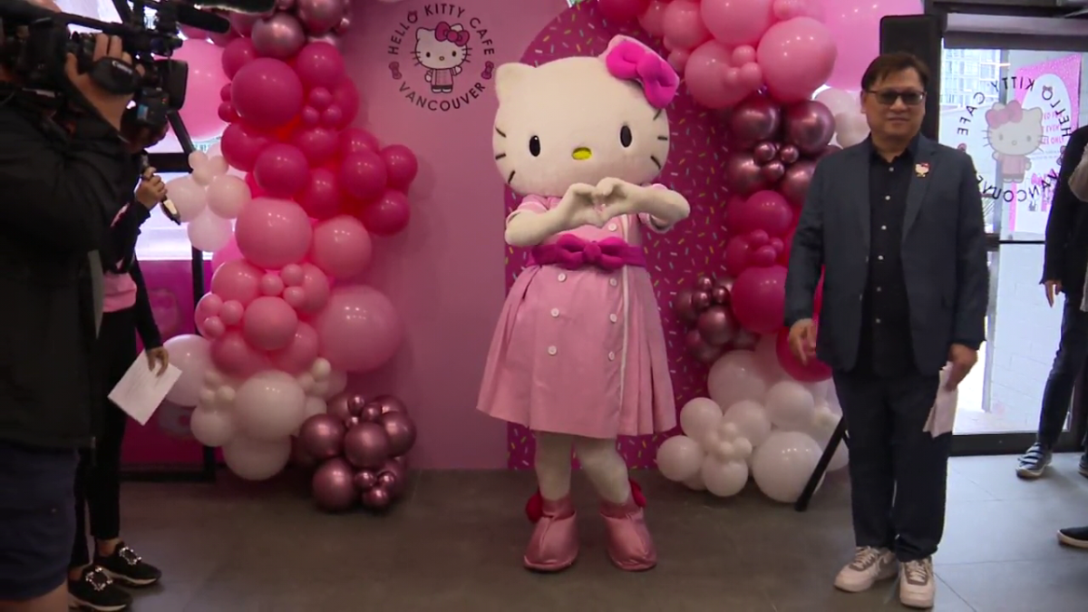 Hello Kitty makes an appearance at a media preview for the first Canadian café bearing her name in Vancouver. 