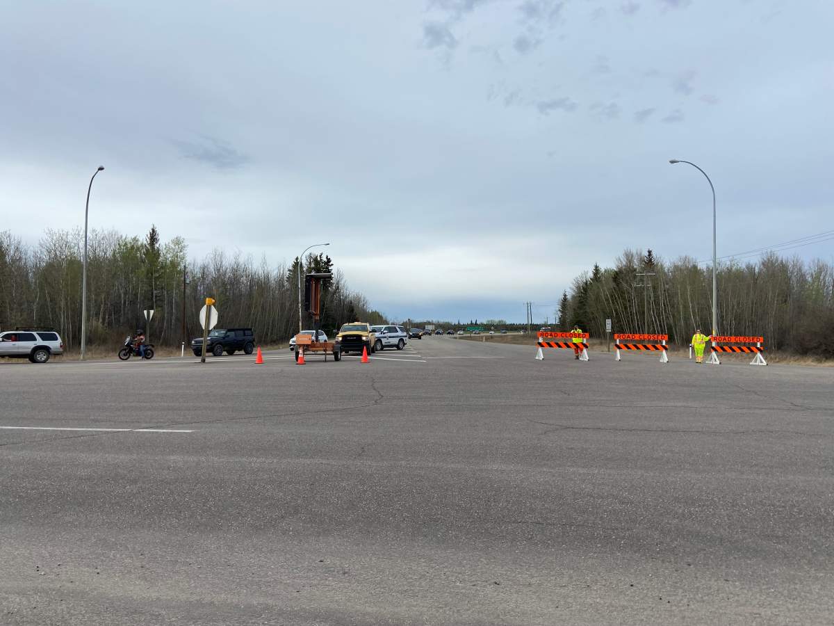 road closure at Atmore and Highway 63 on the way to Fort McMurray May 14, 2024