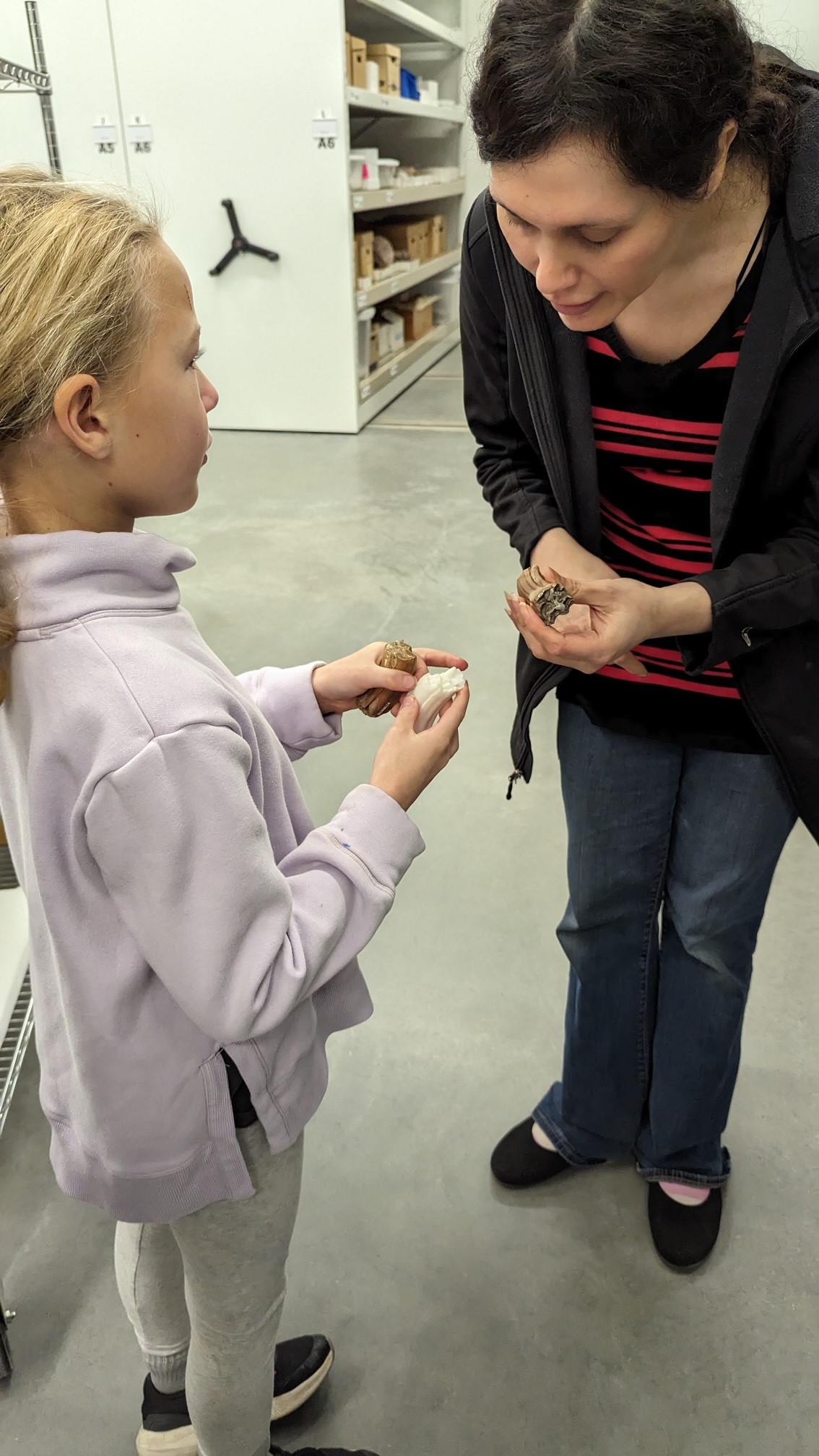 Dr. Christina Barron-Ortiz talks to Julian Caners about his tooth find.