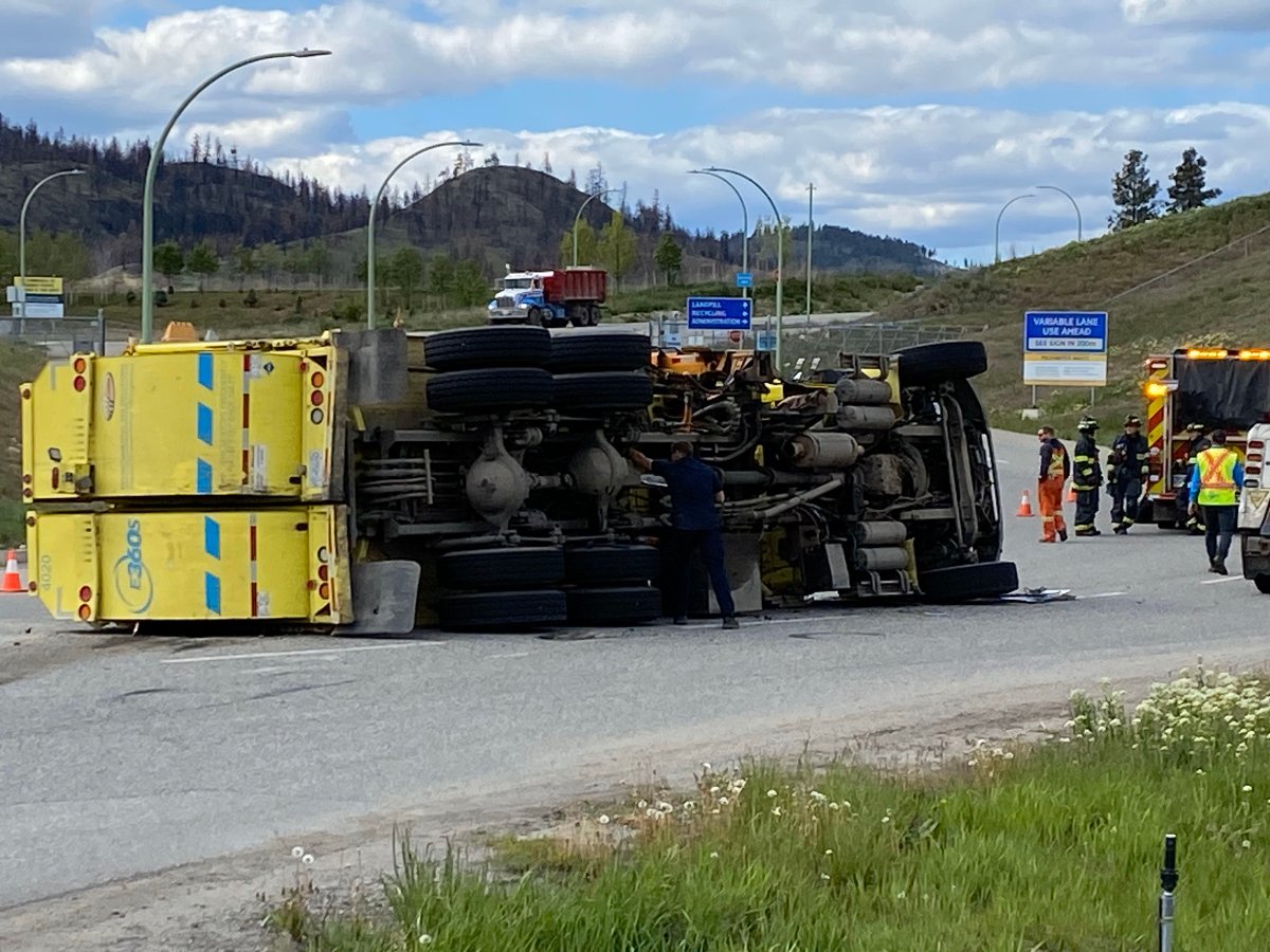 A photo of the garbage truck that rolled over near the city dump in Kelowna on Tuesday afternoon.