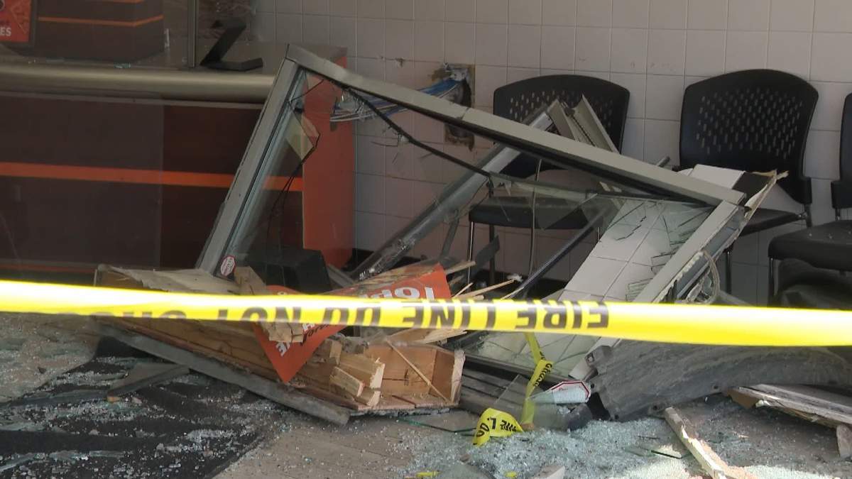 No injuries were reported when a vehicle crashed into Little Caesars Pizza at 18 Panatella Blvd. Northwest in Calgary Thursday, May 16, 2024.