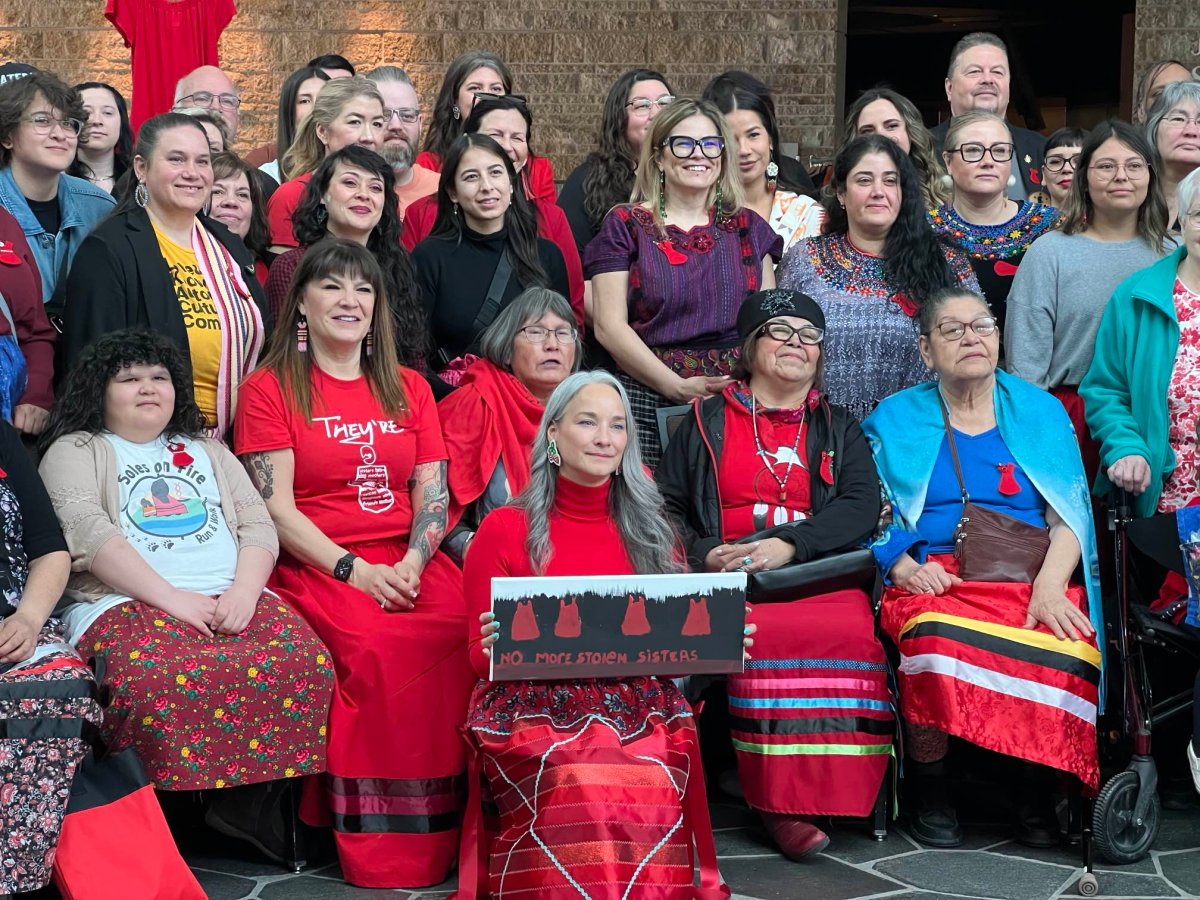 Families Minister Nahanni Fontaine, and Housing and Addictions minister Bernadette Smith took part in Sunday's announcement of a $15-million endowment fund to support families of MMIWG2S+.