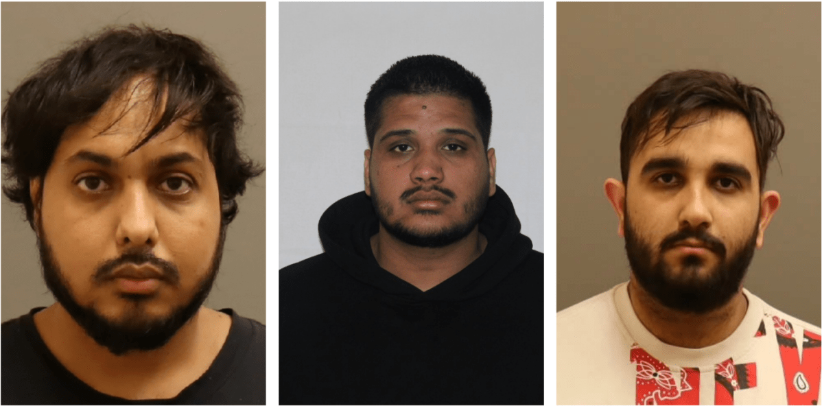 Karanpreet Singh, left, Kamalpreet Singh, middle, and Karan Brar, right, have been charged with killing Hardeep Singh Nijjar.